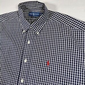 Ralph Lauren Blake Cotton Gingham S/S Button‎ Front Shirt Pony Logo Mens Large